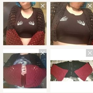 Crochet Black & Burgundy Bell Sleeve Halloween Shrug